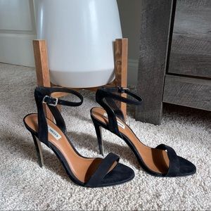 Steve Madden Black Suede Landen Ankle Strap Heel